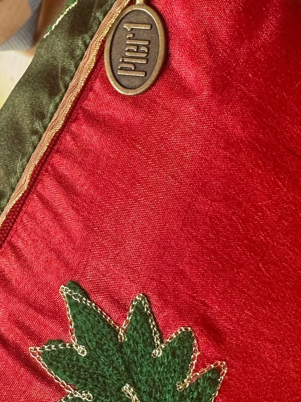 Pier 1 Christmas Pillow Naughty Nice Reversible Beaded Embroidered Gold Trim